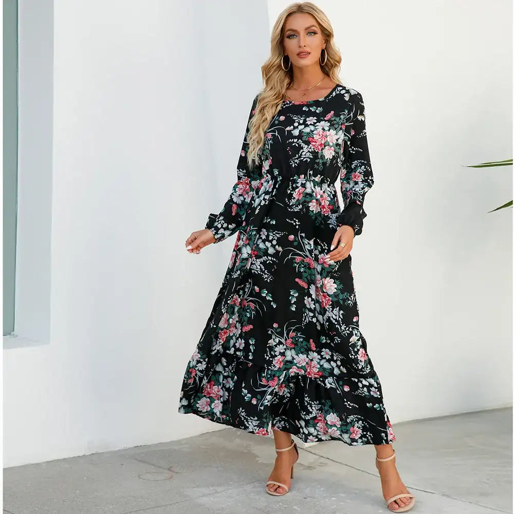 Women's Bohemian High Waist Beach Chiffon Long Dress