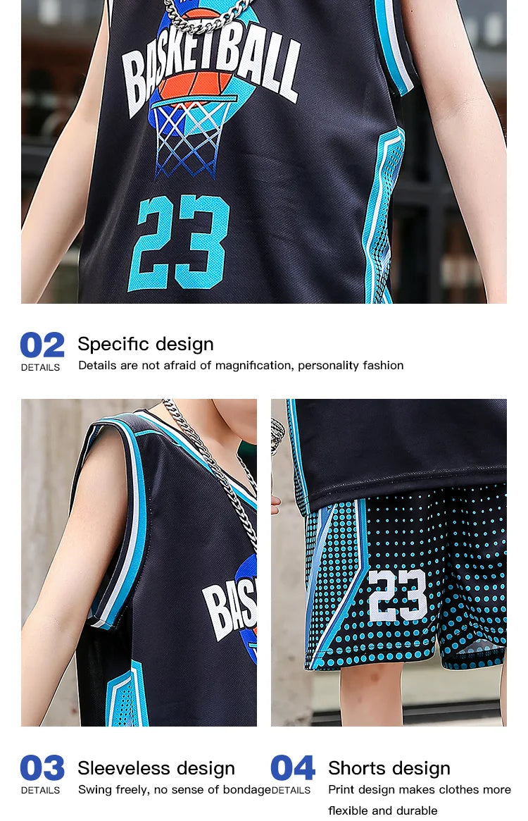 Kids 2Pcs Basketball Quick Drying Comfortable Tracksuit Set