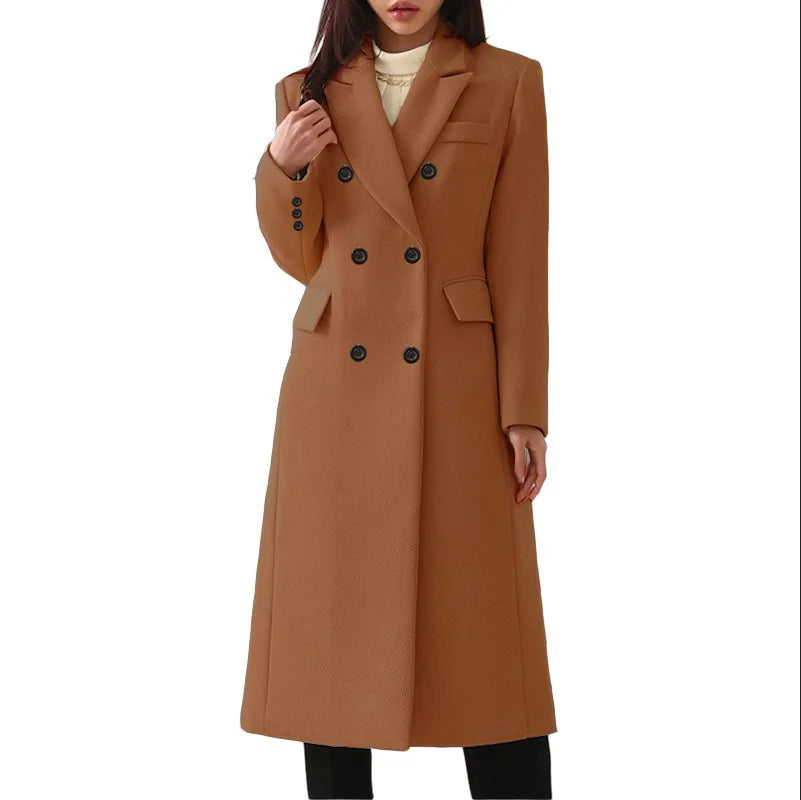 Women's Long Plus Size Woolen Coat