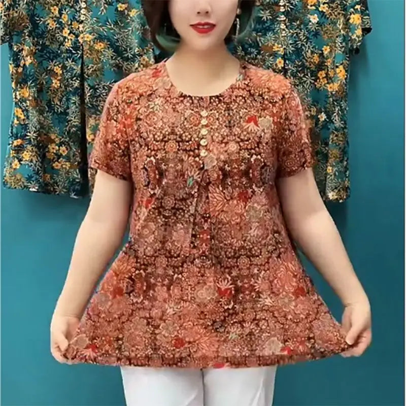 Women's Vintage Short Sleeve Button Loose Shirt