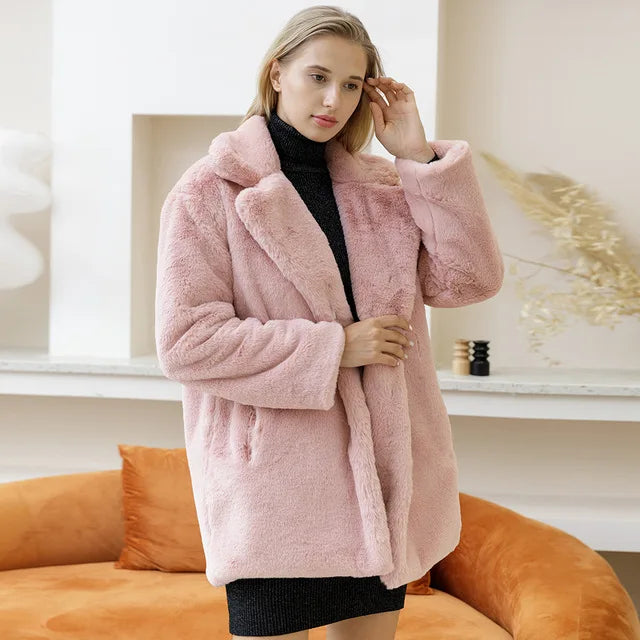 Women's FAUX Fur Elegant Mink Coat