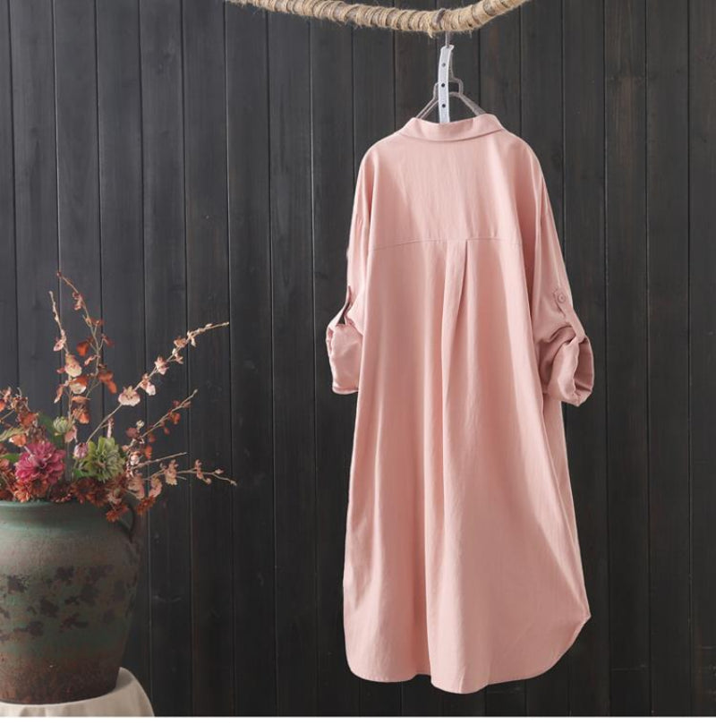 Women's Loose Breathable Midi Shirt Blouse