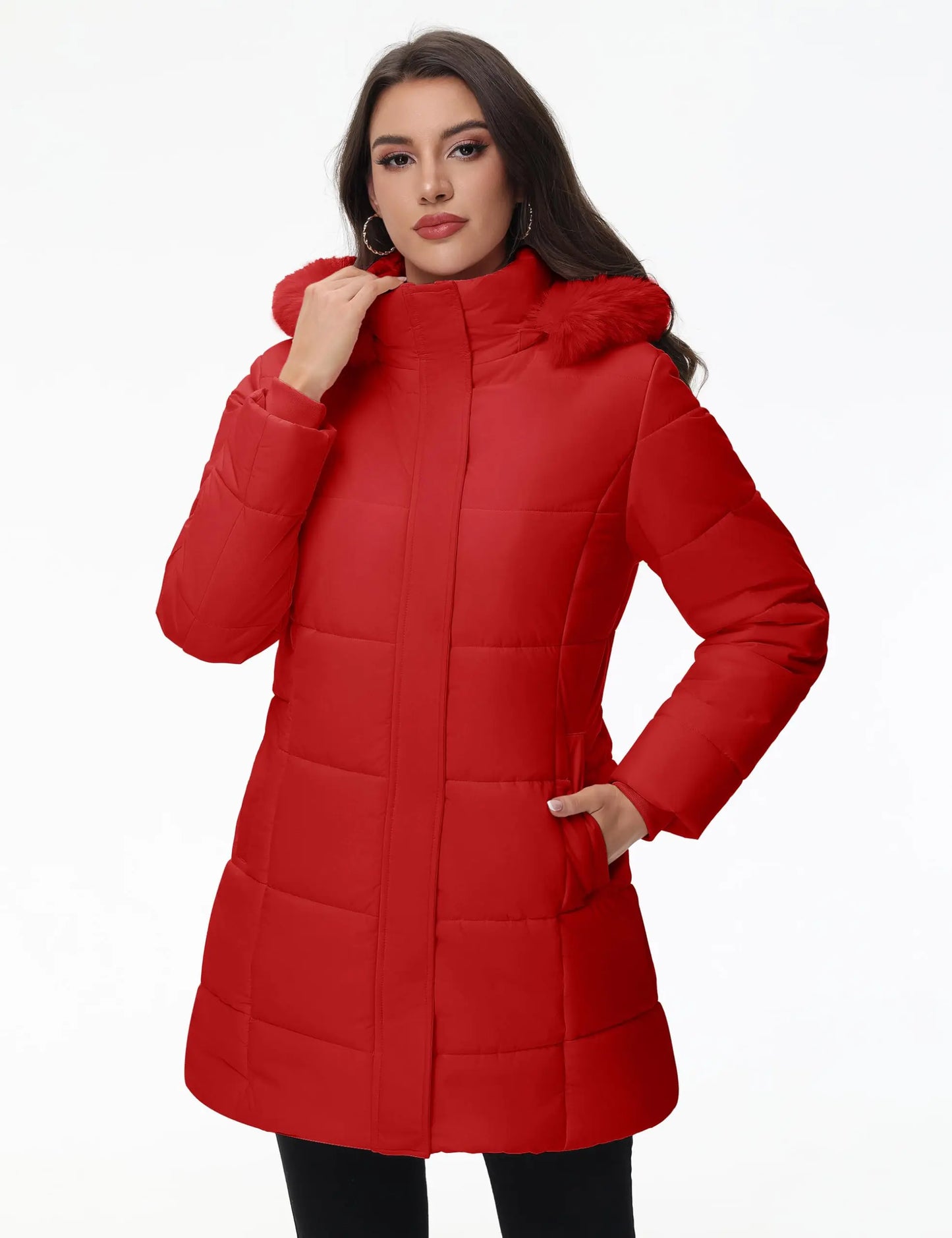 Women's Fleece Lined Ribbed Cuff Windproof Puffer Coat