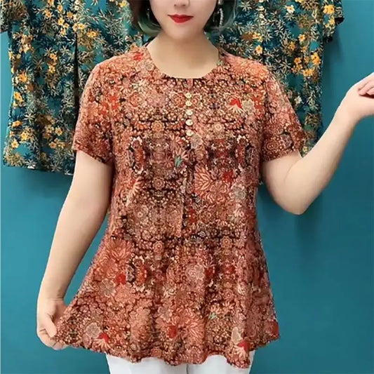 Women's Vintage Short Sleeve Button Loose Shirt