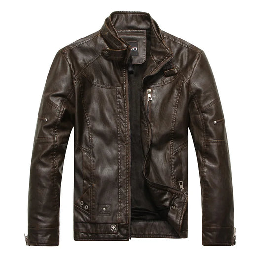 Men's Retro American Style Leather Stand Collar Jacket