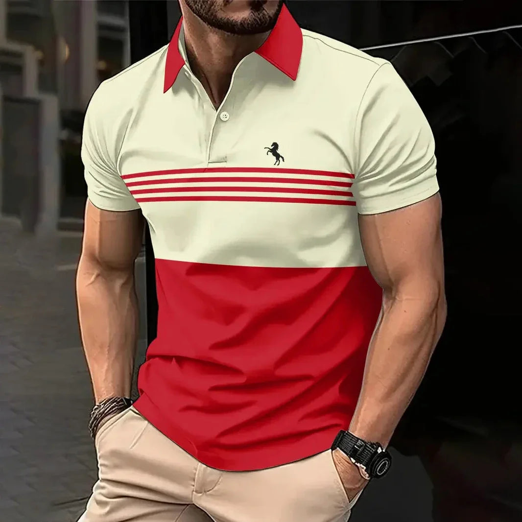 Men's Casual Short Sleeved Top Striped Pattern Polo T Shirt