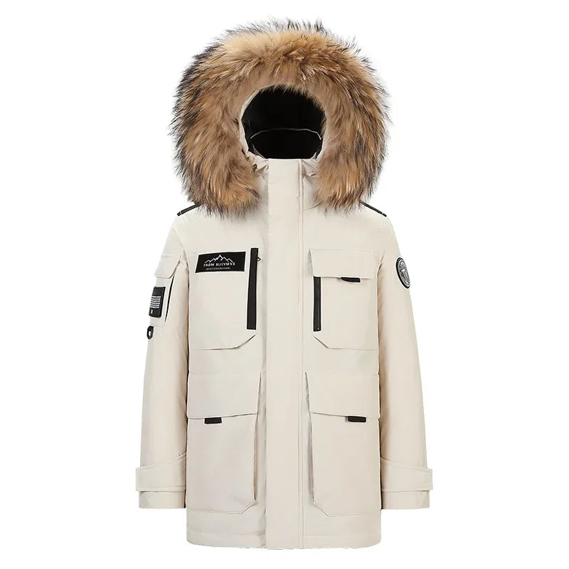 Men's Hooded Fur Collar Duck Down Waterproof Jacket
