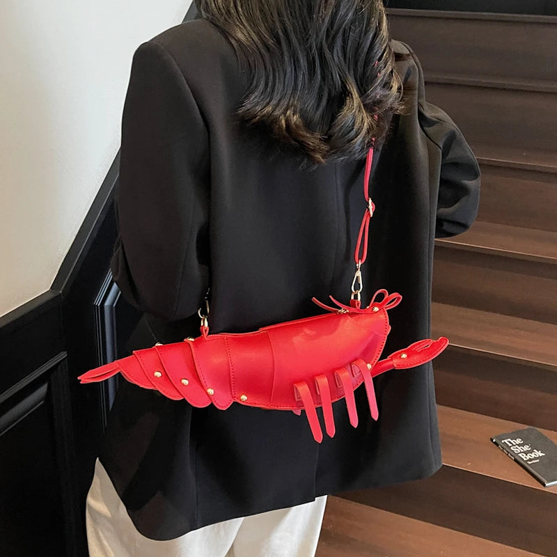 PU Zipper Lobster Shape Rivet Shoulder Bag