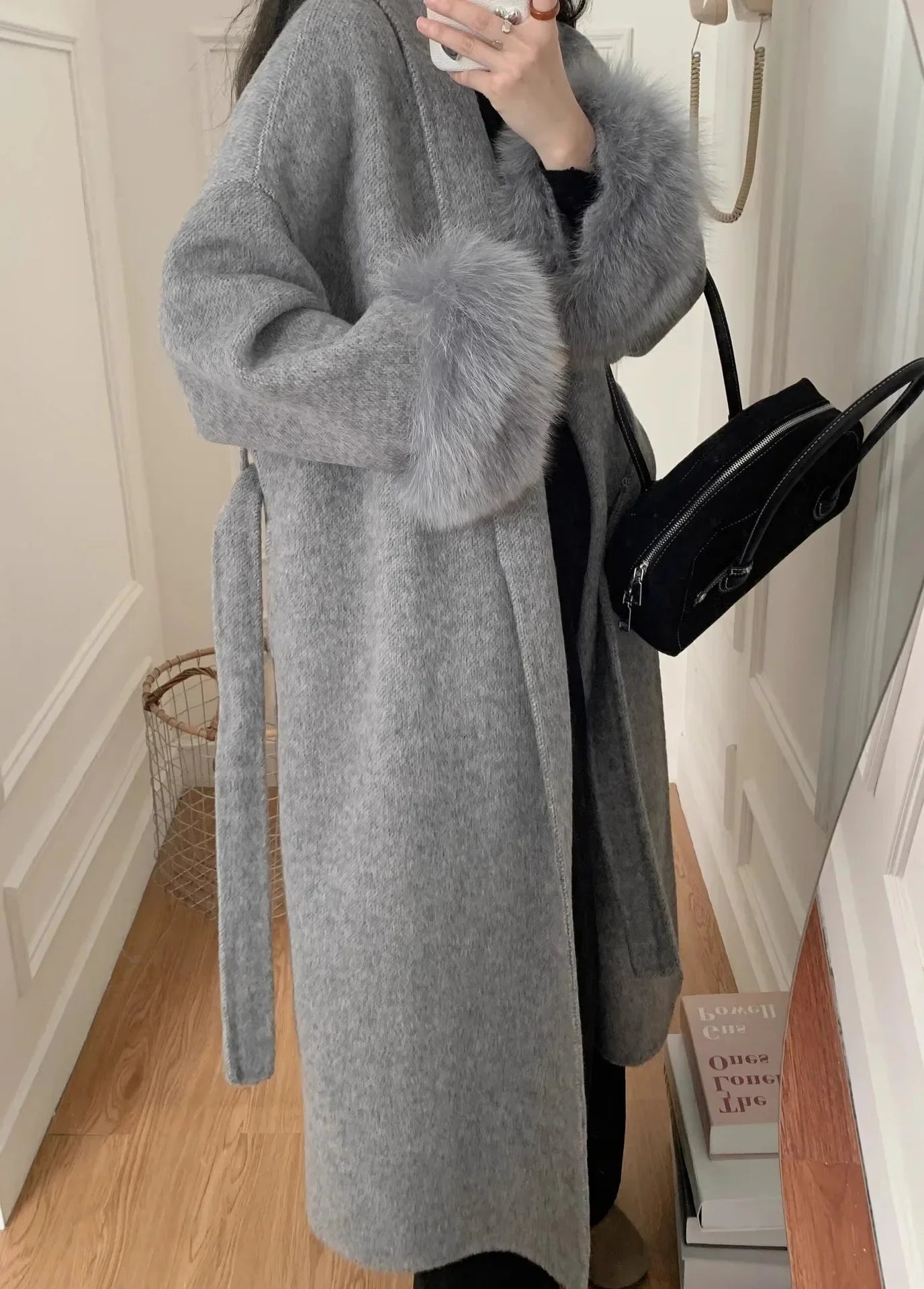 Women's Long Fur Woolen Double Sided Cashmere Coat