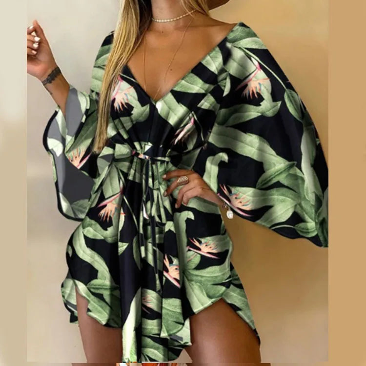 Women's Bohemian Loose Vacation Beach Ruffle Dress