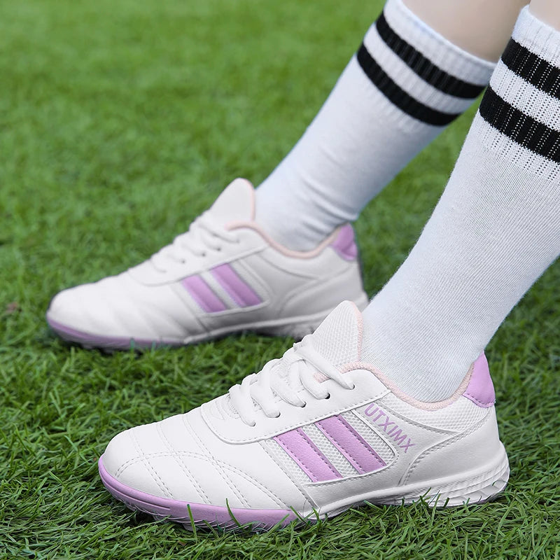 Kids Leather Turf Soccer Lace Up Sneakers