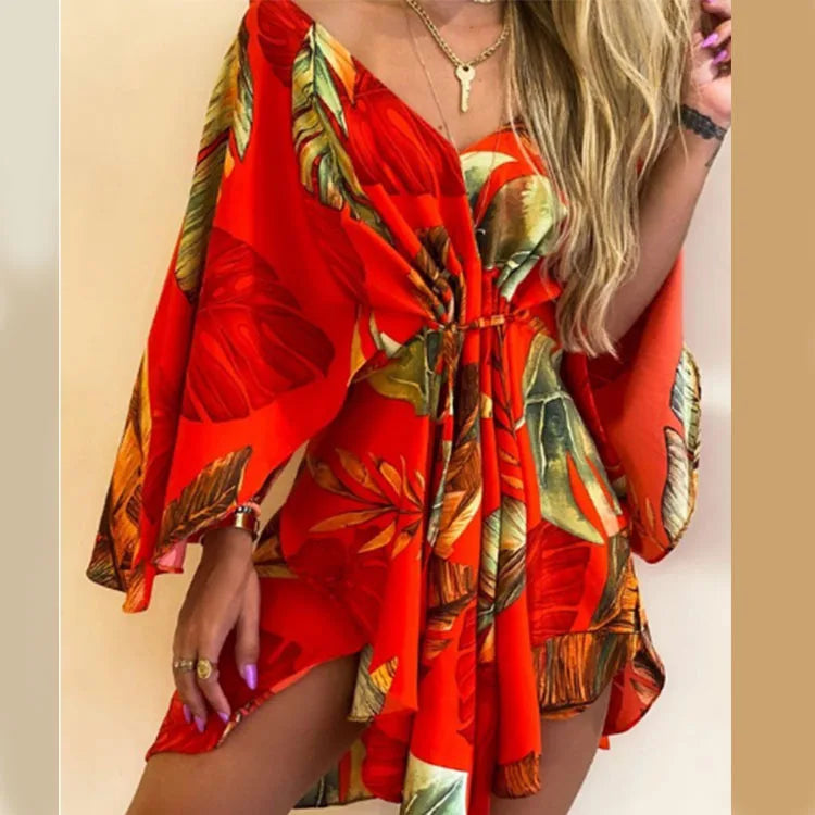 Women's Bohemian Loose Vacation Beach Ruffle Dress