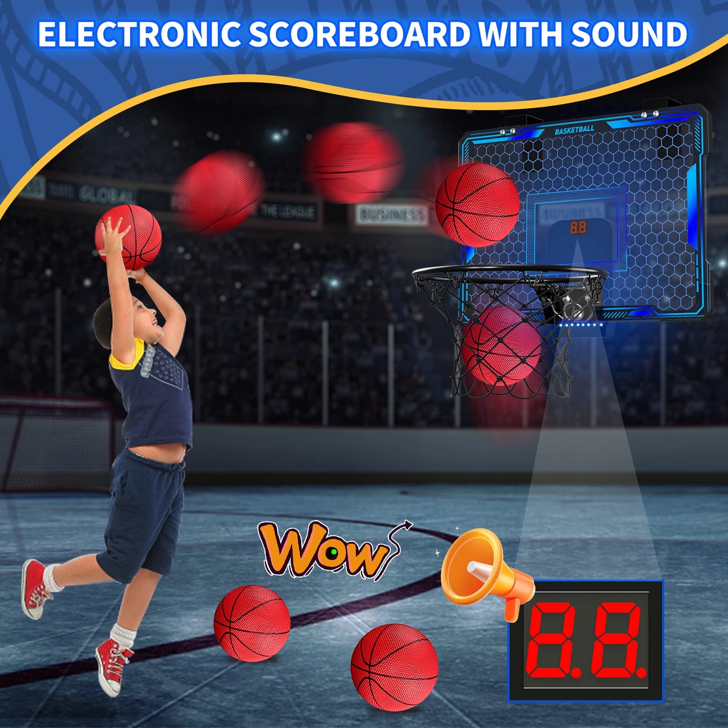 Kids Adults Remote Control Basketball Hoop Indoor 7 LED Lighting