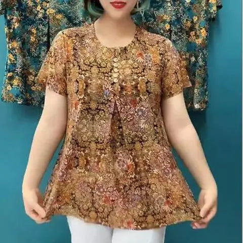 Women's Vintage Short Sleeve Button Loose Shirt