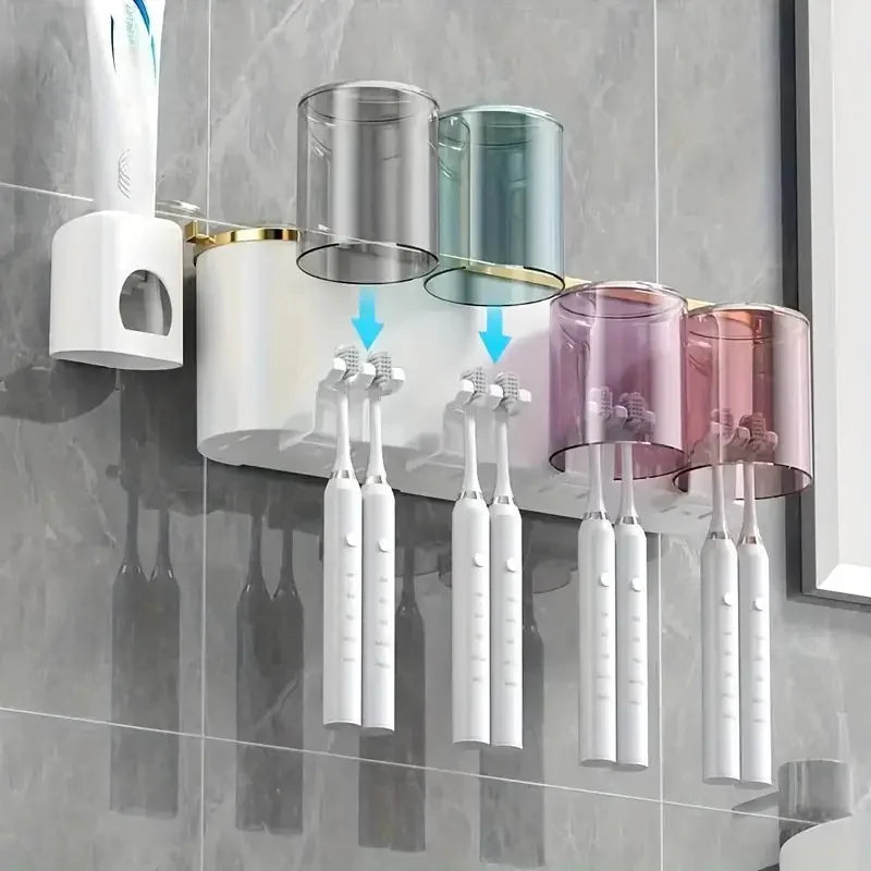 Multifunctional Mug Holder Wall Mounted Toothpaste Toothbrush Rack
