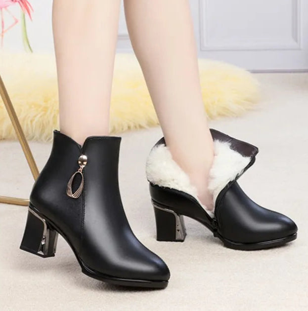 Women's Pointed Genuine Leather High Heel Dress Boots