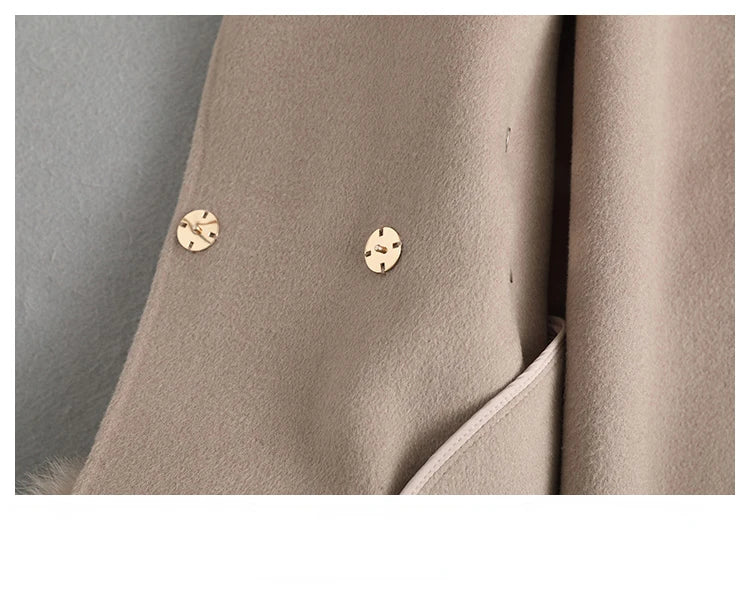 Women's Natural Fox Fur Collar Cashmere Wool Coat