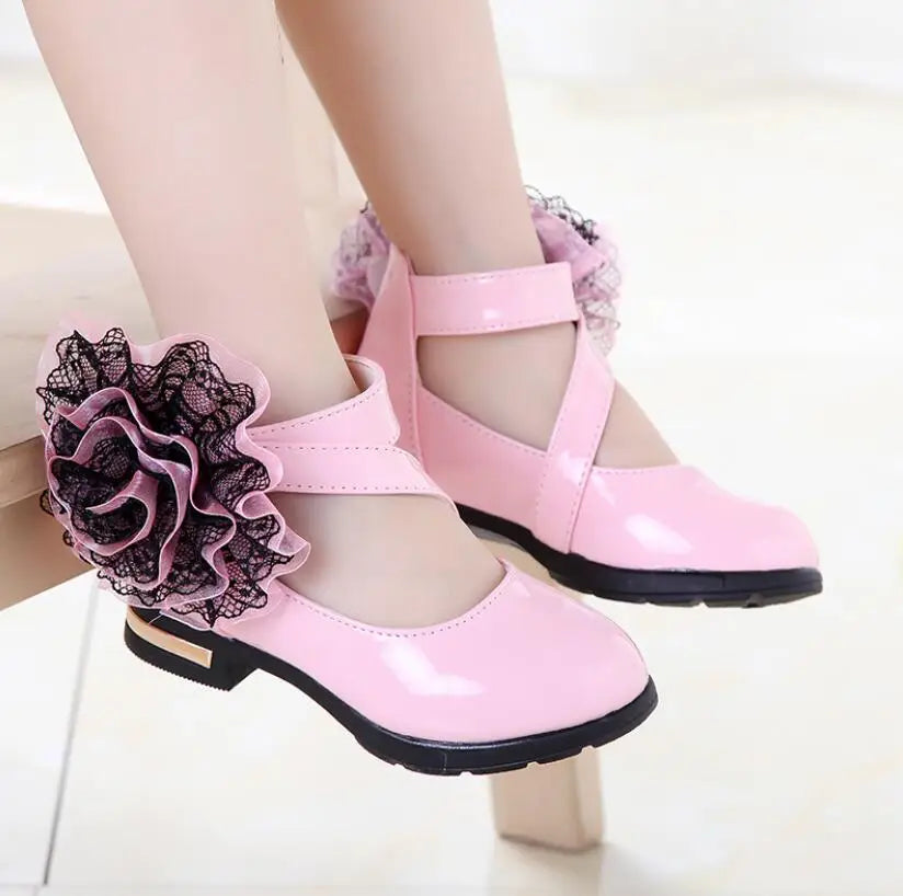 Girls Flower Leather Fashion Dress Shoes