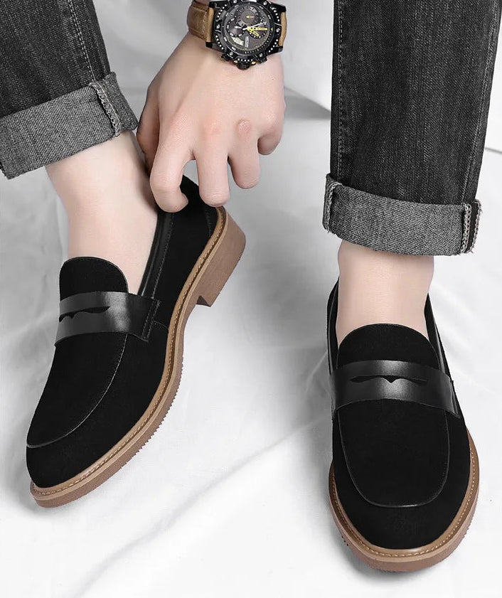 Men's Retro Cow Suede Leather Business Loafers Shoes
