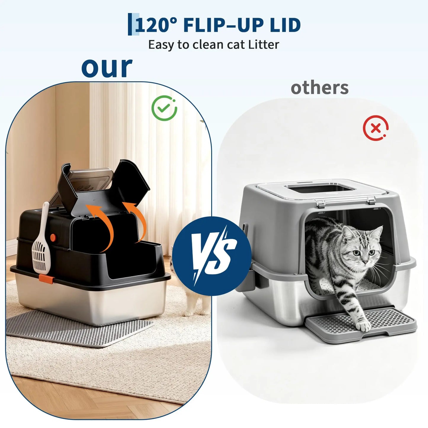 Enclosed Stainless Steel Litter Box With Lid Anti Leak Front Entry
