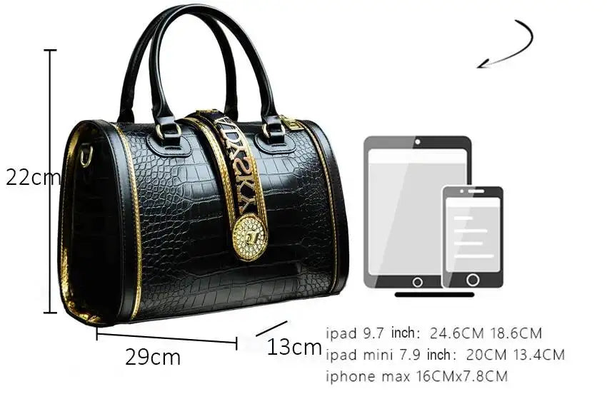 Women's Crocodile Embossed Letter Decoration Shoulder Handbag