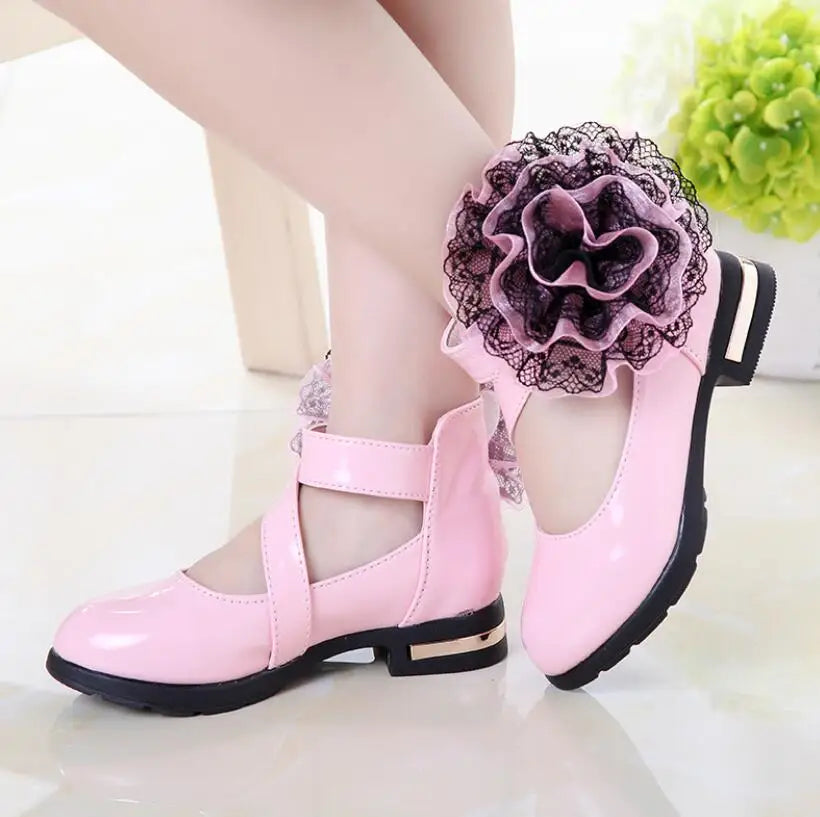 Girls Flower Leather Fashion Dress Shoes