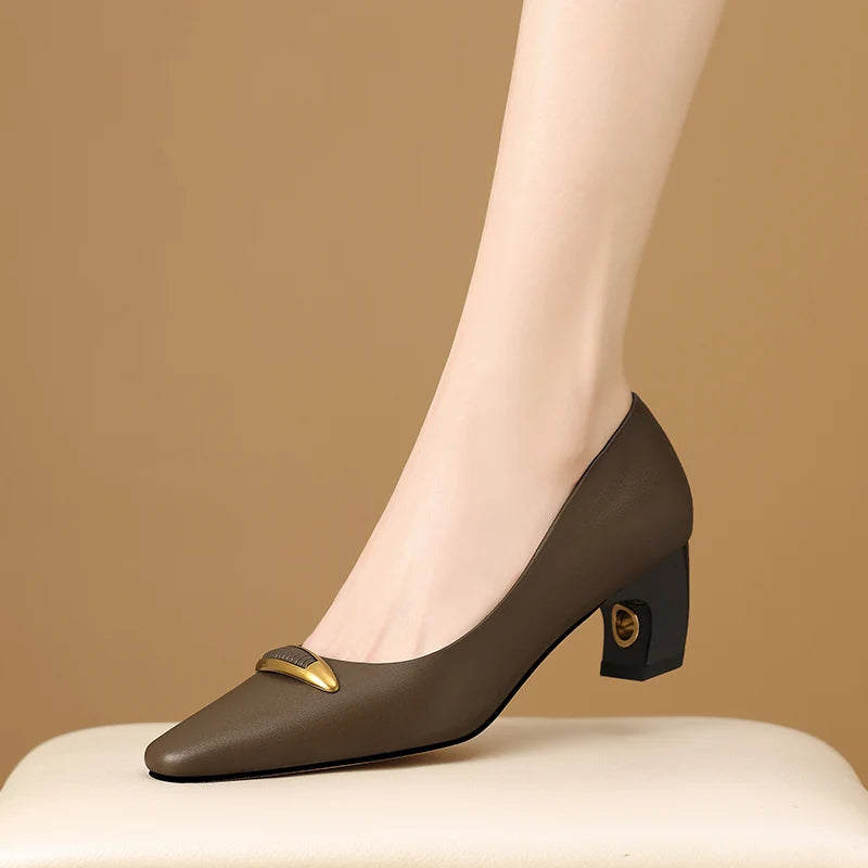 Women's Handmade Genuine Leather Mid Shallow Shoes