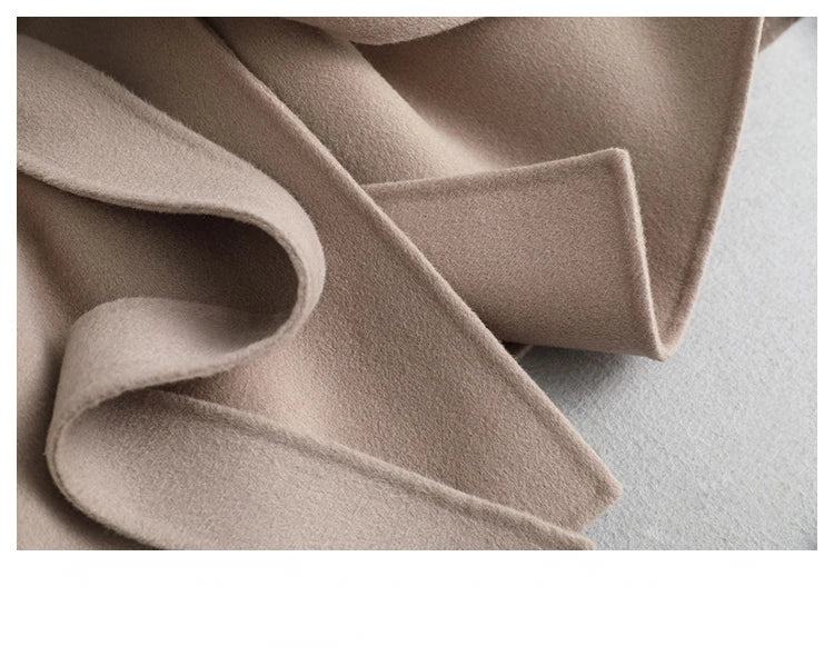 Women's Natural Fox Fur Collar Cashmere Wool Coat