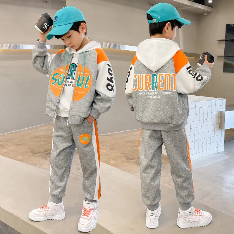 Boys 2Pcs Letter Printed Zip Jacket Pants Set