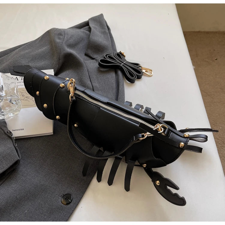 PU Zipper Lobster Shape Rivet Shoulder Bag