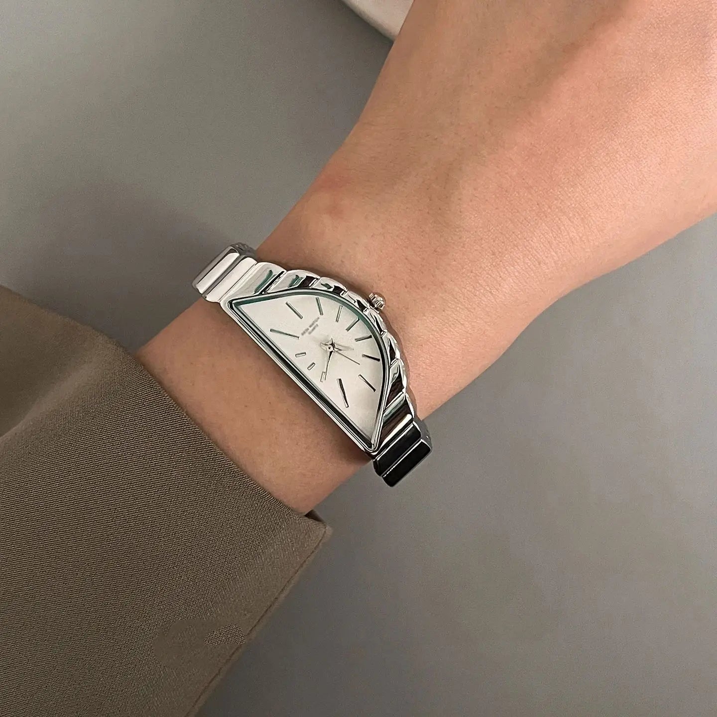 Women's Creative Half-Moon Dial Stainless Steel Quartz Authentic Watch