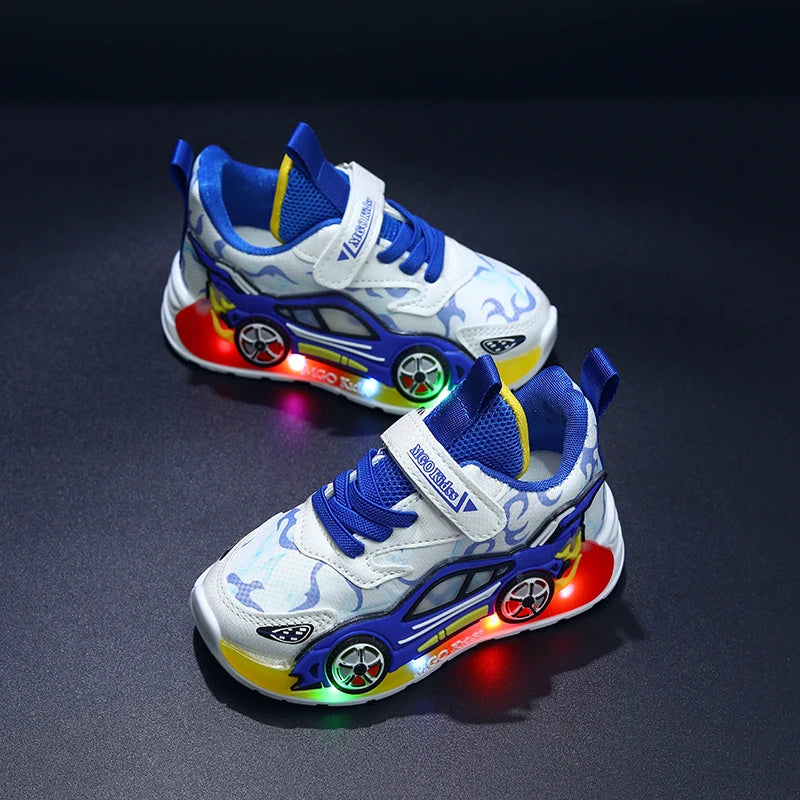 Children's Car Themed Led Light Up Lightweight Sneakers