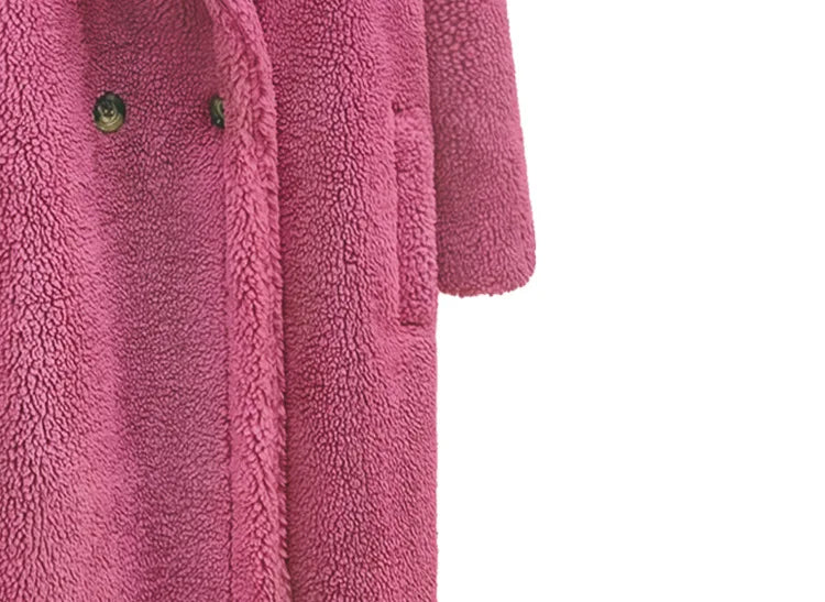 Women's Faux Fur Long Large Grain Lamb Sheep Wool Coat