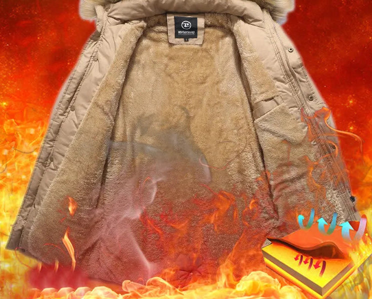 Men's Warm Wool Liner Windbreaker Fur Collar Hooded Jacket