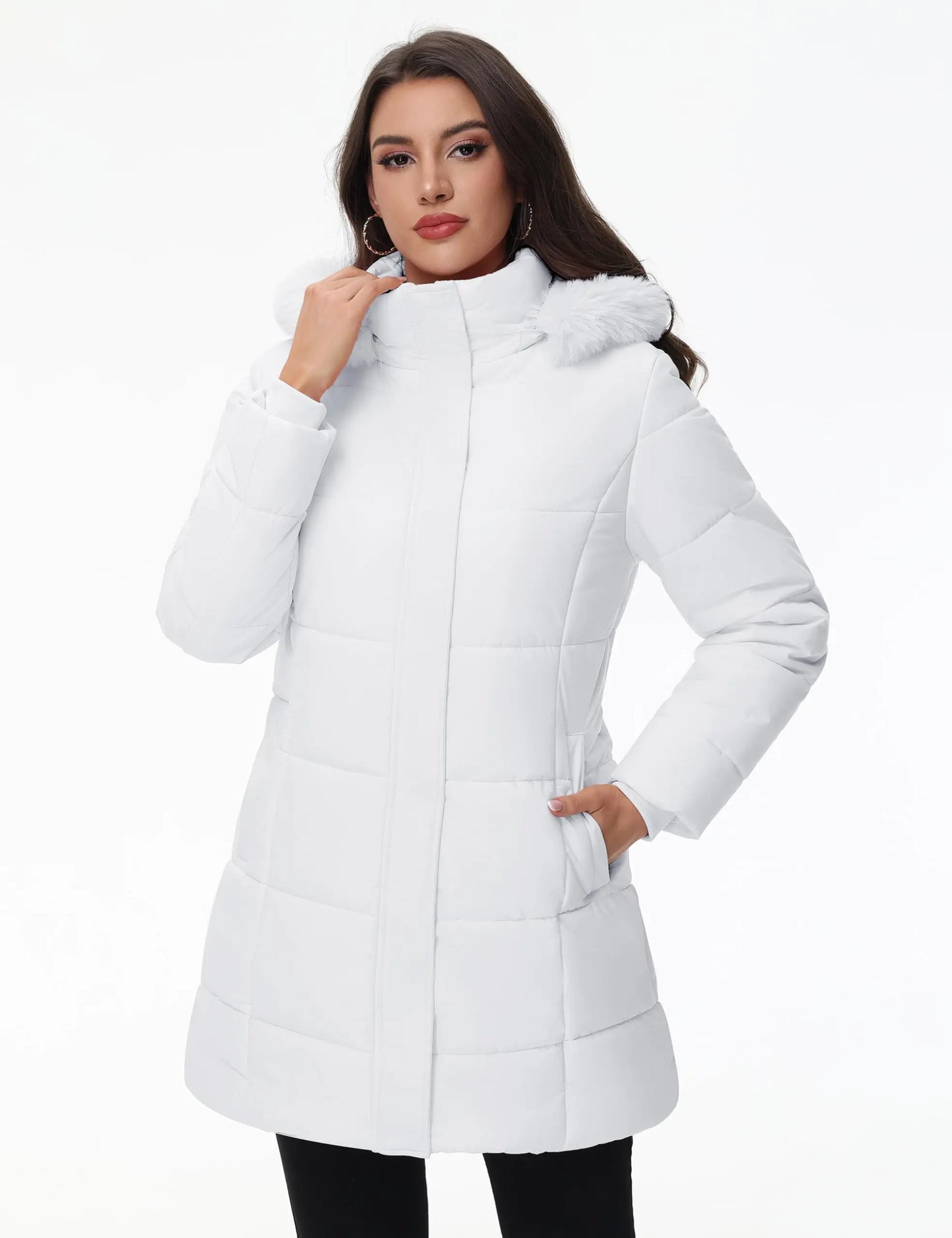 Women's Fleece Lined Ribbed Cuff Windproof Puffer Coat