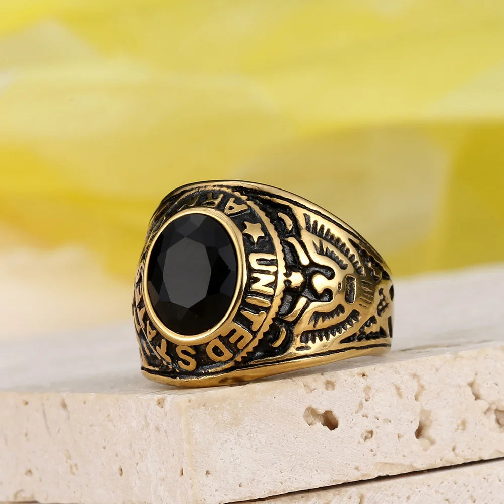 Retro High Quality Gemstone Punk Stainless Steel Ring