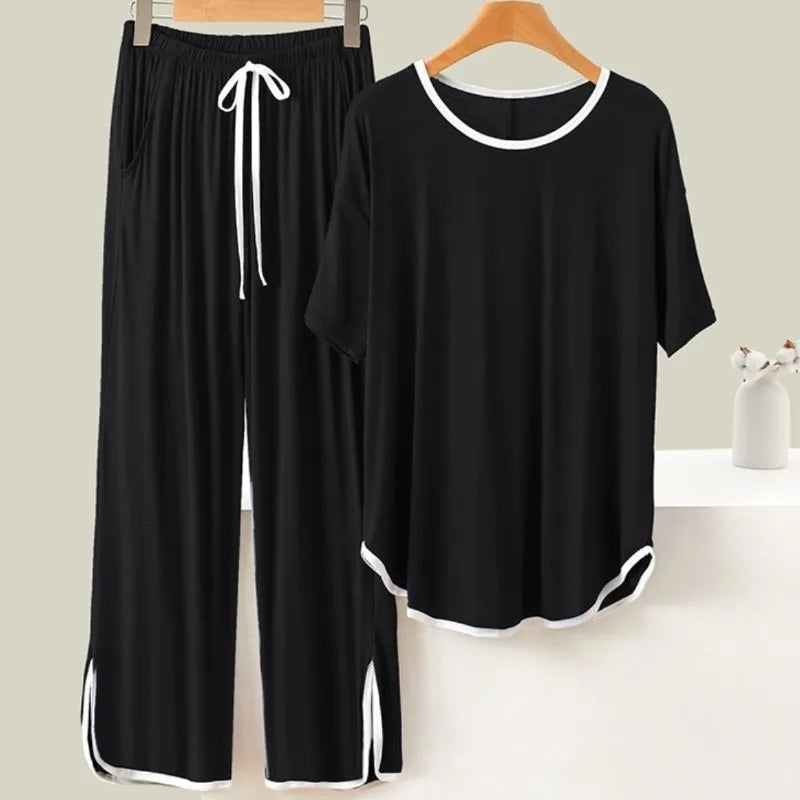 Women's 2Pcs T-Shirt Pant Loose Soft Loungewear Pajamas Set