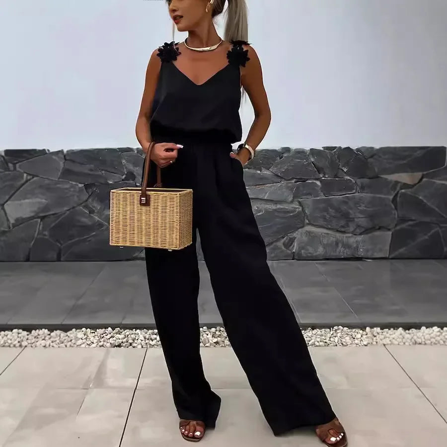 Women's Sleeveless Pocket Design Loose Fit Jumpsuit