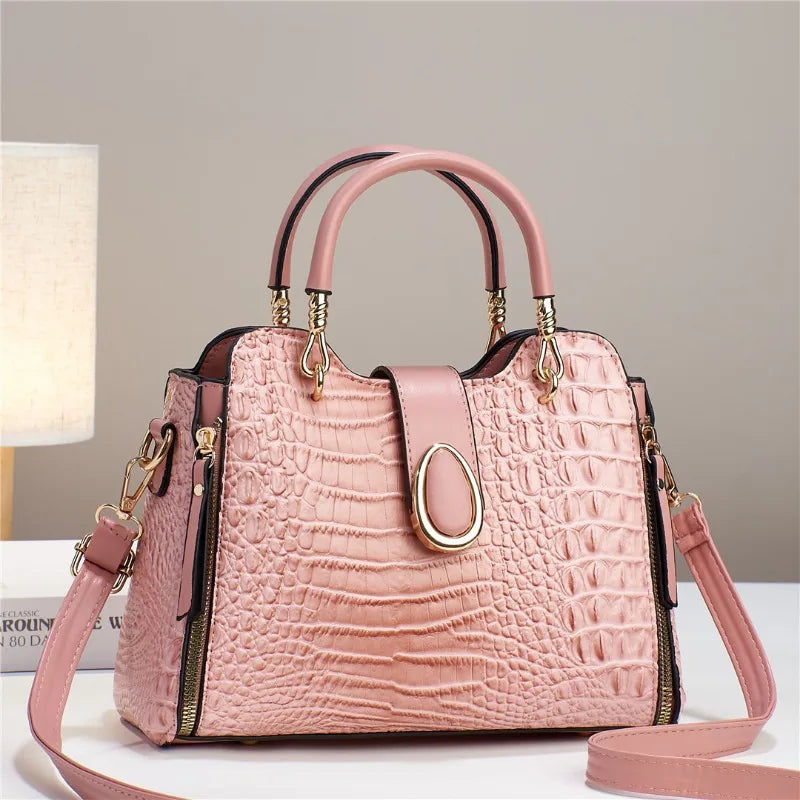 Women's Leather Crocodile Patterned Messenger Shoulder Handbag