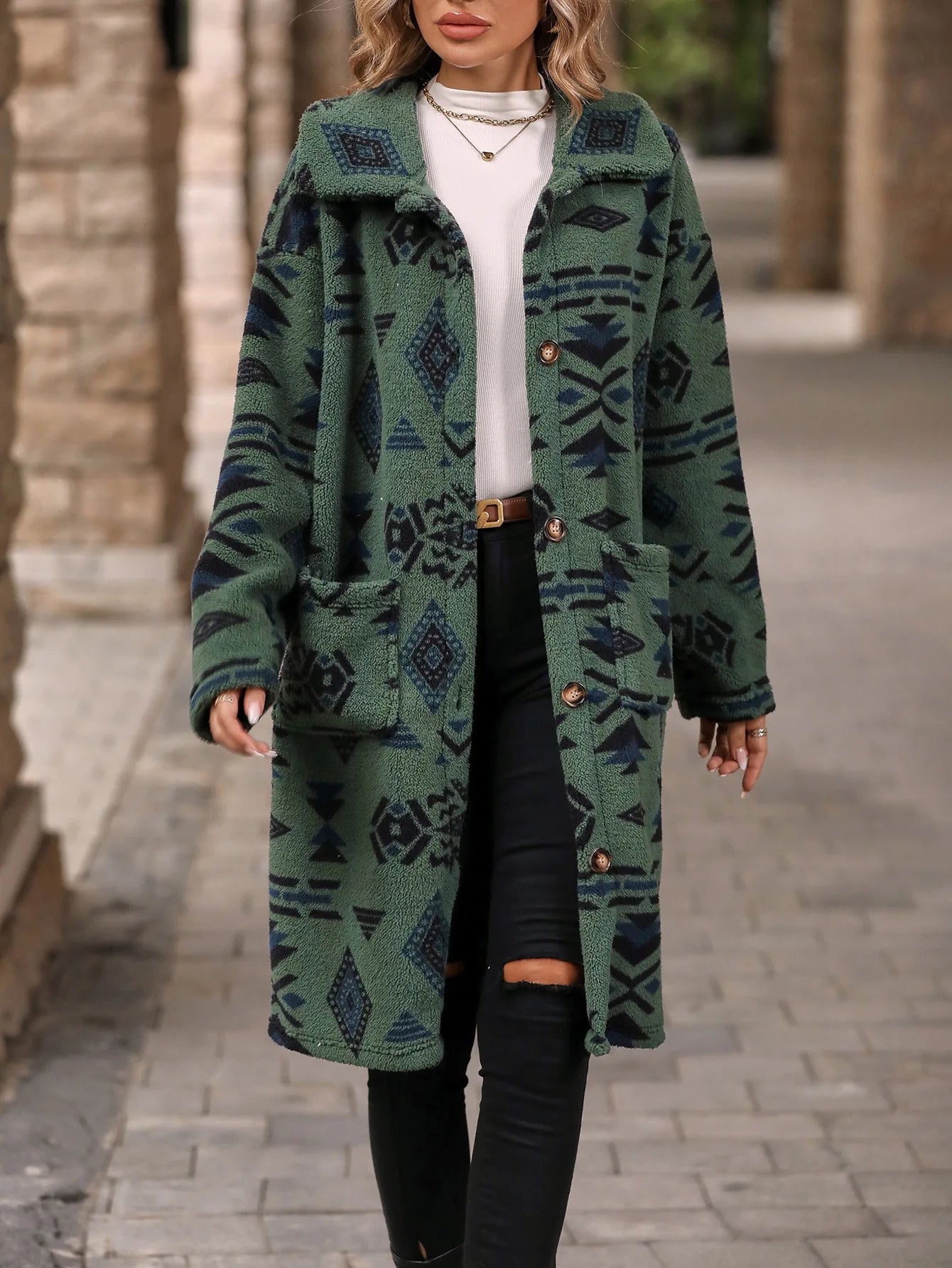 Women's Single Breasted Plush Hooded Long Sleeve Coat