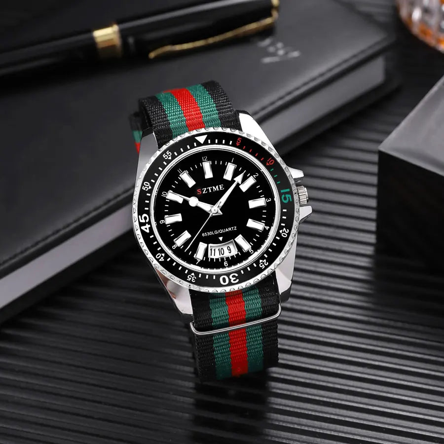 Men's Nylon Strap Calendar Simple Quartz Watch