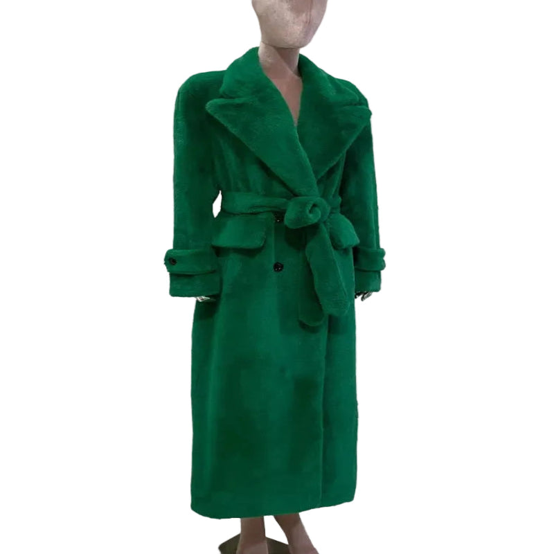 Women's Fluffy Thick Soft Maxi Faux Fur Double Breasted Coat