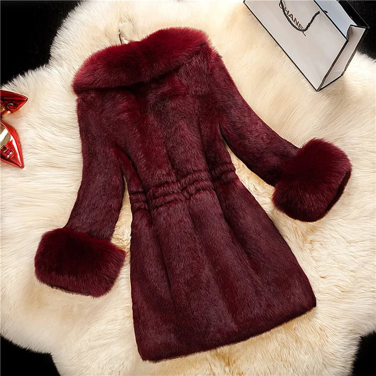 Women's Mid Length Large Size Fur Collar Coat