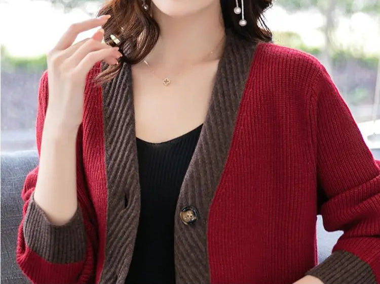 Women's Loose Button V-neck Thread Sweater Cardigan