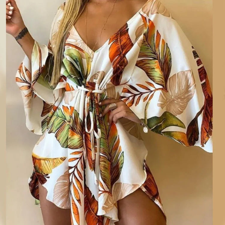 Women's Bohemian Loose Vacation Beach Ruffle Dress