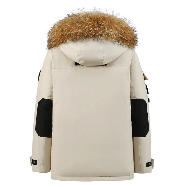 Men's Hooded Fur Collar Duck Down Waterproof Jacket