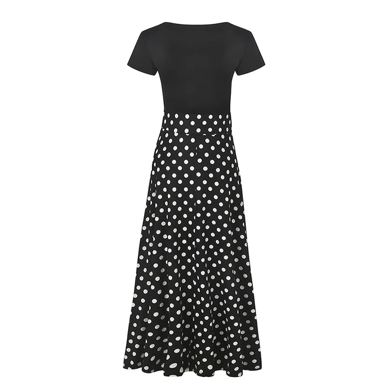 Women's Short Sleeve Slim Waist Pleated Maxi Dress