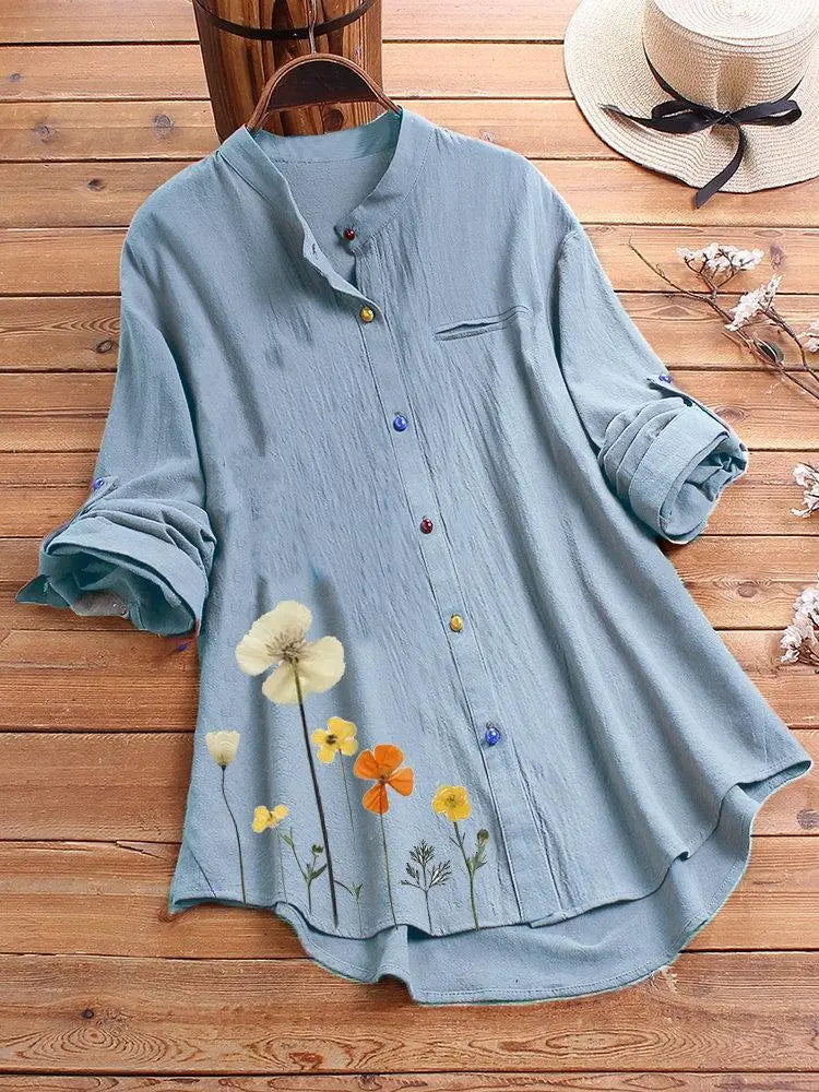 Women's Button Down Round Neck Shirt Blouse