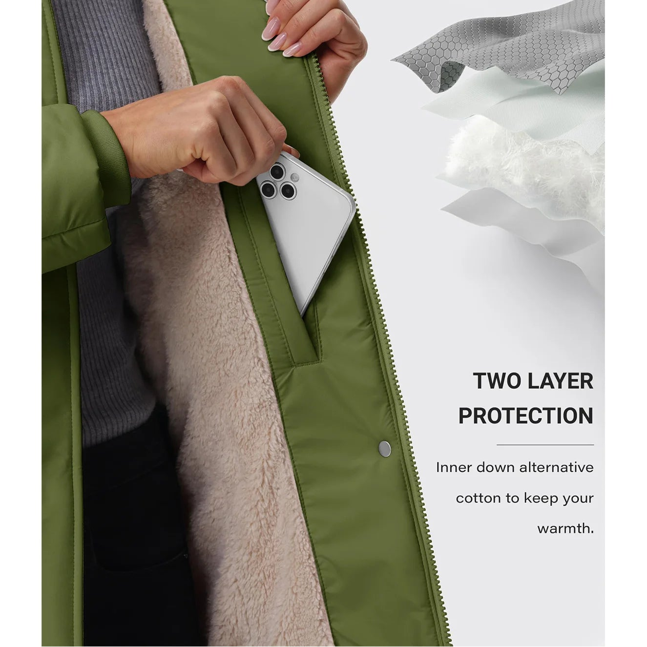 Women's Fleece Lined Ribbed Cuff Windproof Puffer Coat