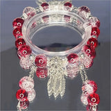 Women's Beaded Red Crystal Feather Pendant Bracelet